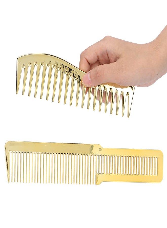 ZERONE Professional Wide Tooth Comb for All Hair Types, Smooth Detangling Hairbrush with Ergonomic Design, Anti-Static Gold Metal Comb for Men Women Salon Use - Image 2