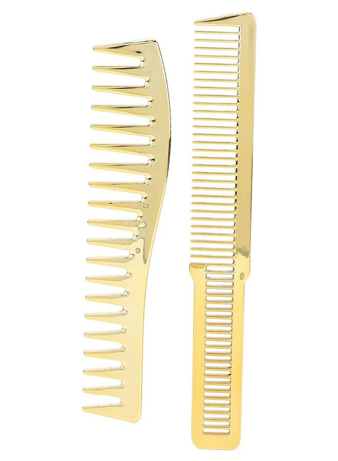 ZERONE Professional Wide Tooth Comb for All Hair Types, Smooth Detangling Hairbrush with Ergonomic Design, Anti-Static Gold Metal Comb for Men Women Salon Use - Image 1