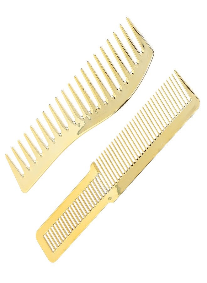 ZERONE Professional Wide Tooth Comb for All Hair Types, Smooth Detangling Hairbrush with Ergonomic Design, Anti-Static Gold Metal Comb for Men Women Salon Use - Image 3