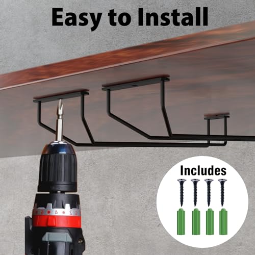 FOMANSH 14-Inch Under Cabinet Wine Glass Holder - Metal Stemware Rack, Single Rail Hanging Rack for Kitchen Bar - Set of 3 - Image 2