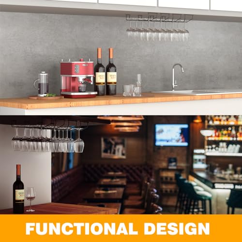 FOMANSH 14-Inch Under Cabinet Wine Glass Holder - Metal Stemware Rack, Single Rail Hanging Rack for Kitchen Bar - Set of 3 - Image 5