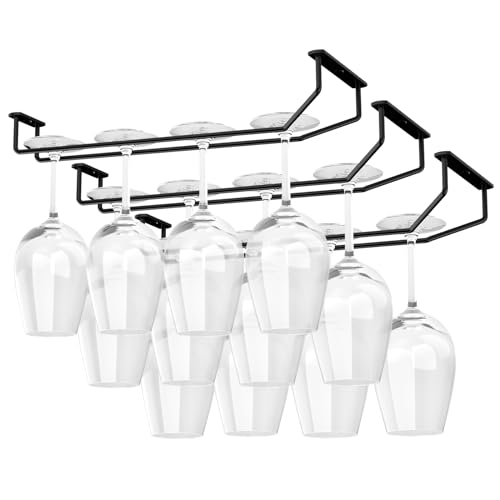 FOMANSH 14-Inch Under Cabinet Wine Glass Holder - Metal Stemware Rack, Single Rail Hanging Rack for Kitchen Bar - Set of 3 - Image 1
