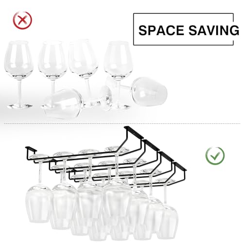 FOMANSH 14-Inch Under Cabinet Wine Glass Holder - Metal Stemware Rack, Single Rail Hanging Rack for Kitchen Bar - Set of 3 - Image 3