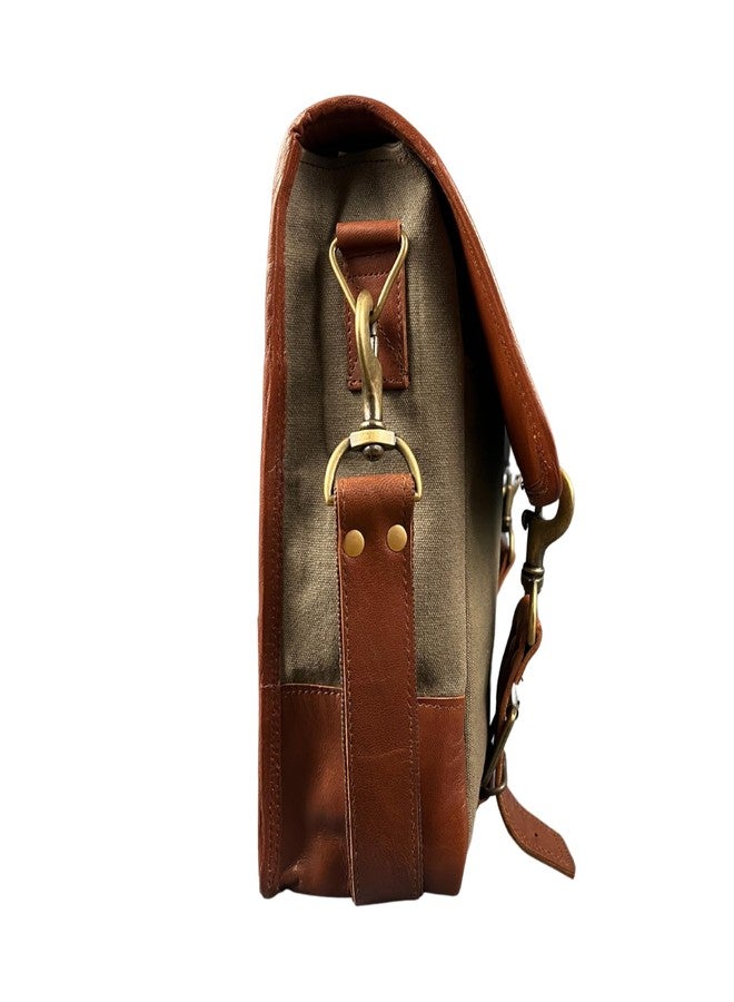 Madosh Genuine Brown Leather Canvas Laptop Men’s Briefcase Side Crossbody Office Shoulder Business Messenger Laptop Handbag for men, Brown, Medium - Image 3