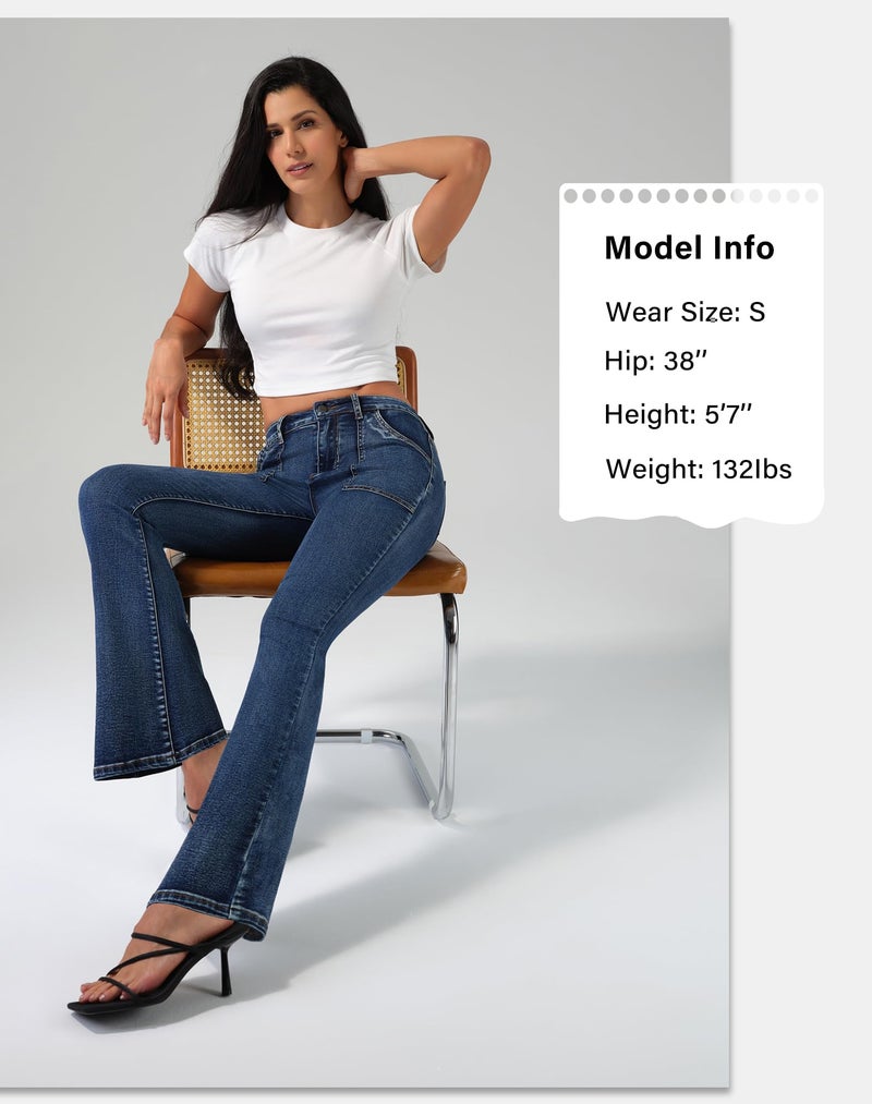 roswear Flare Jeans for Women Bootcut Stretchy Slim Fit Denim Pants Fall Outfits Blue Medium - Image 5