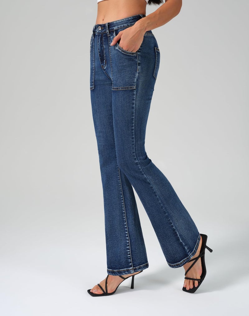 roswear Flare Jeans for Women Bootcut Stretchy Slim Fit Denim Pants Fall Outfits Blue Medium - Image 2