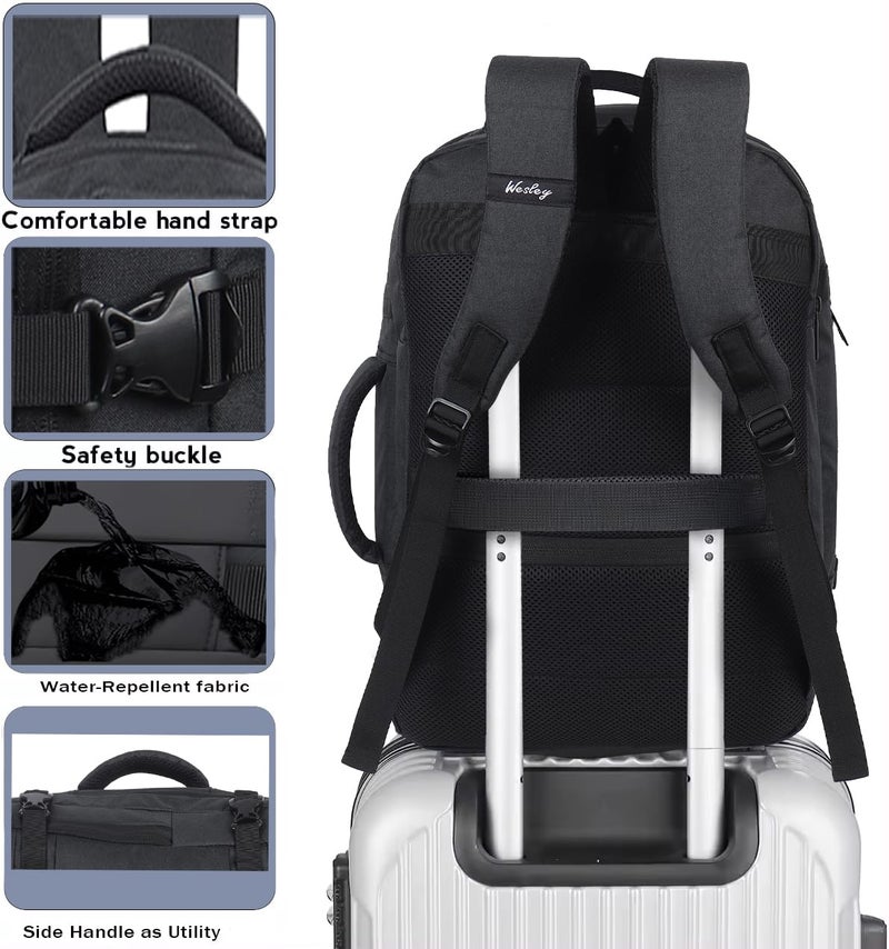 Wesley Luxur 45 Ltrs Overnighter Expandable Travel Laptop Backpack, Flight Cabin Approved Carry On with 16 inch Laptop Compartment, Anti Theft feature business/Travel/Weekender/college Charcoal Black - Image 5