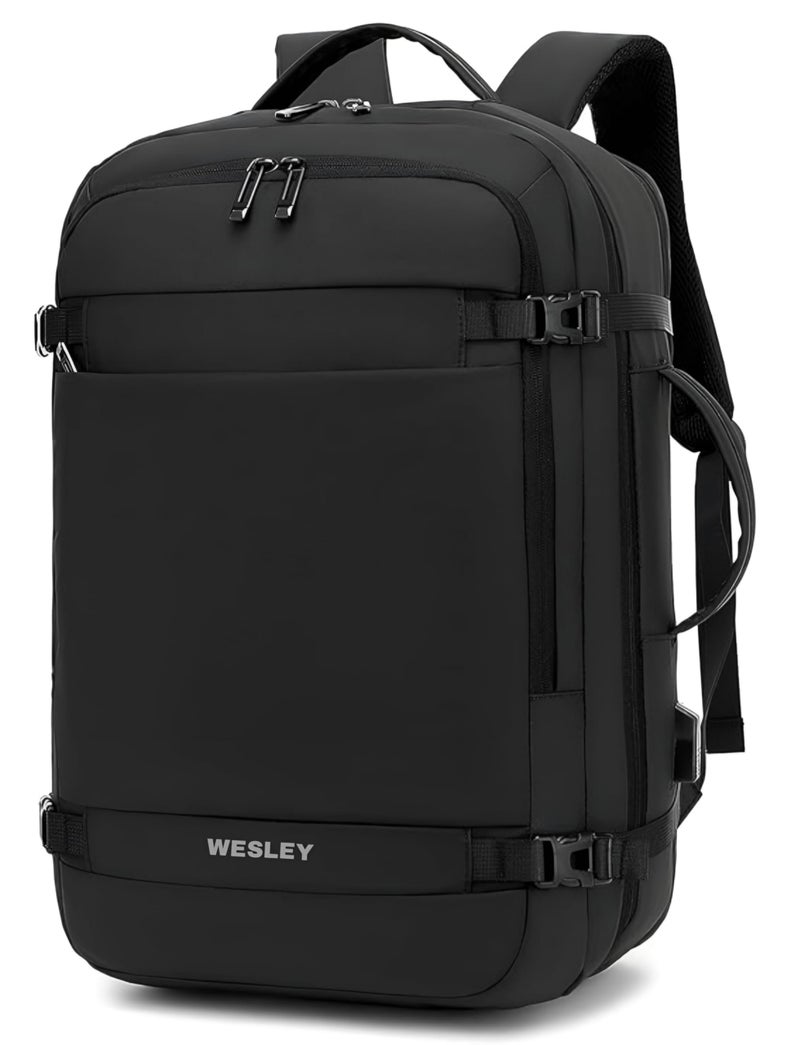 Wesley Luxur 45 Ltrs Overnighter Expandable Travel Laptop Backpack, Flight Cabin Approved Carry On with 16 inch Laptop Compartment, Anti Theft feature business/Travel/Weekender/college Charcoal Black - Image 1