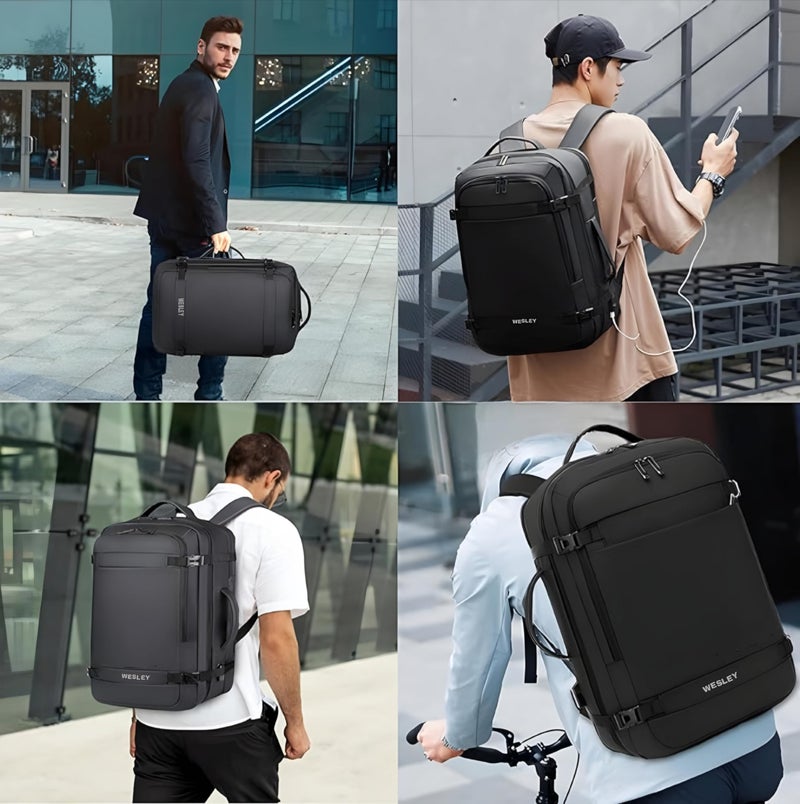 Wesley Luxur 45 Ltrs Overnighter Expandable Travel Laptop Backpack, Flight Cabin Approved Carry On with 16 inch Laptop Compartment, Anti Theft feature business/Travel/Weekender/college Charcoal Black - Image 3