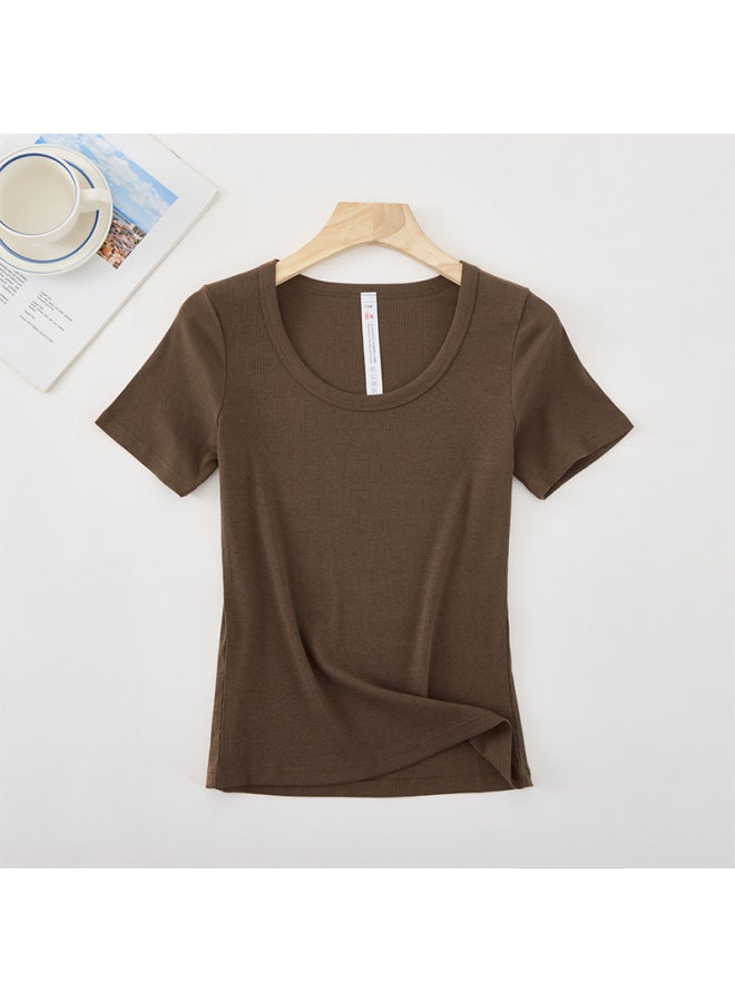Tencel Short-sleeved Women's Summer All-match U-collar Simple Casual Slim-fit Thread Cool Breathable Solid Color Women's T-shirt For Women
