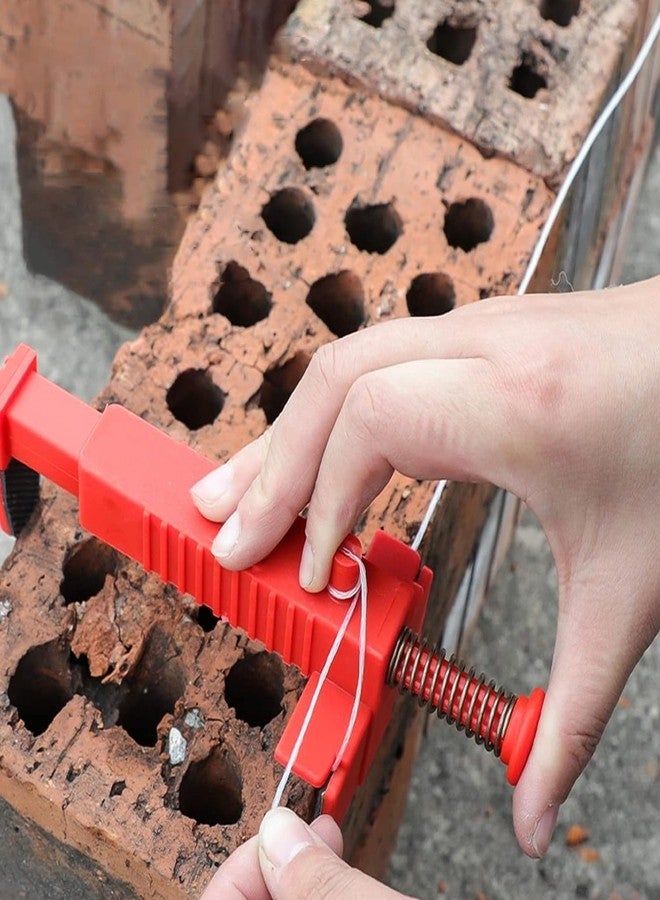AYNEFY Bricklaying Lines,2Pcs Brick Liner Runner Wire Drawer Laying Brick Hanging Leveling Measuring Tool Bricklaying Tool Fixer Bricklaying Clamps for Masonry Line(Red) - Image 2