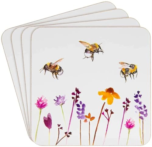 The Leonardo Collection Heat Resistant Cork Back Coasters Pretty Water Colour Busy Bees Design by Jennifer Rose Gallery