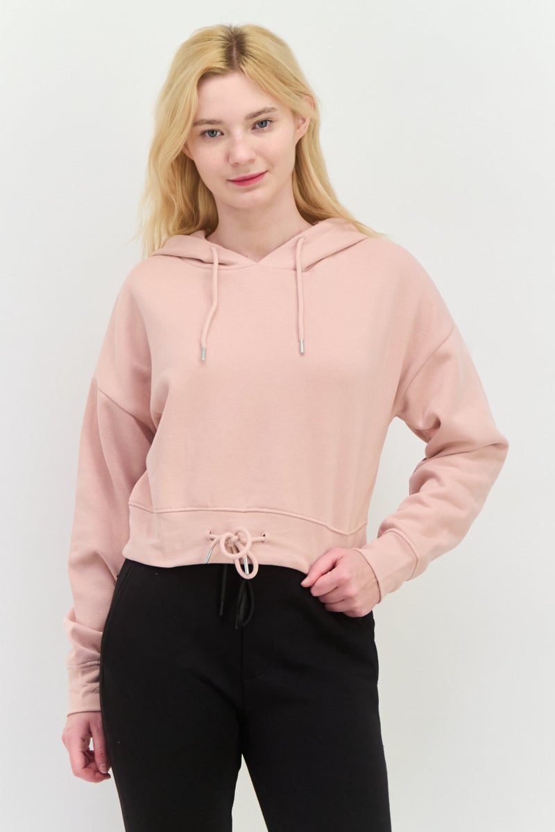 JUICE Women Plain Crop Hooded Sweatshirt, Dusty Pink - Image 1