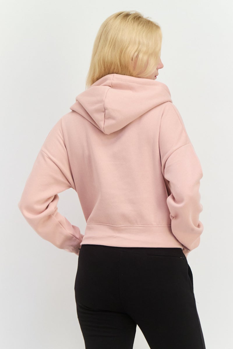 JUICE Women Plain Crop Hooded Sweatshirt, Dusty Pink - Image 3