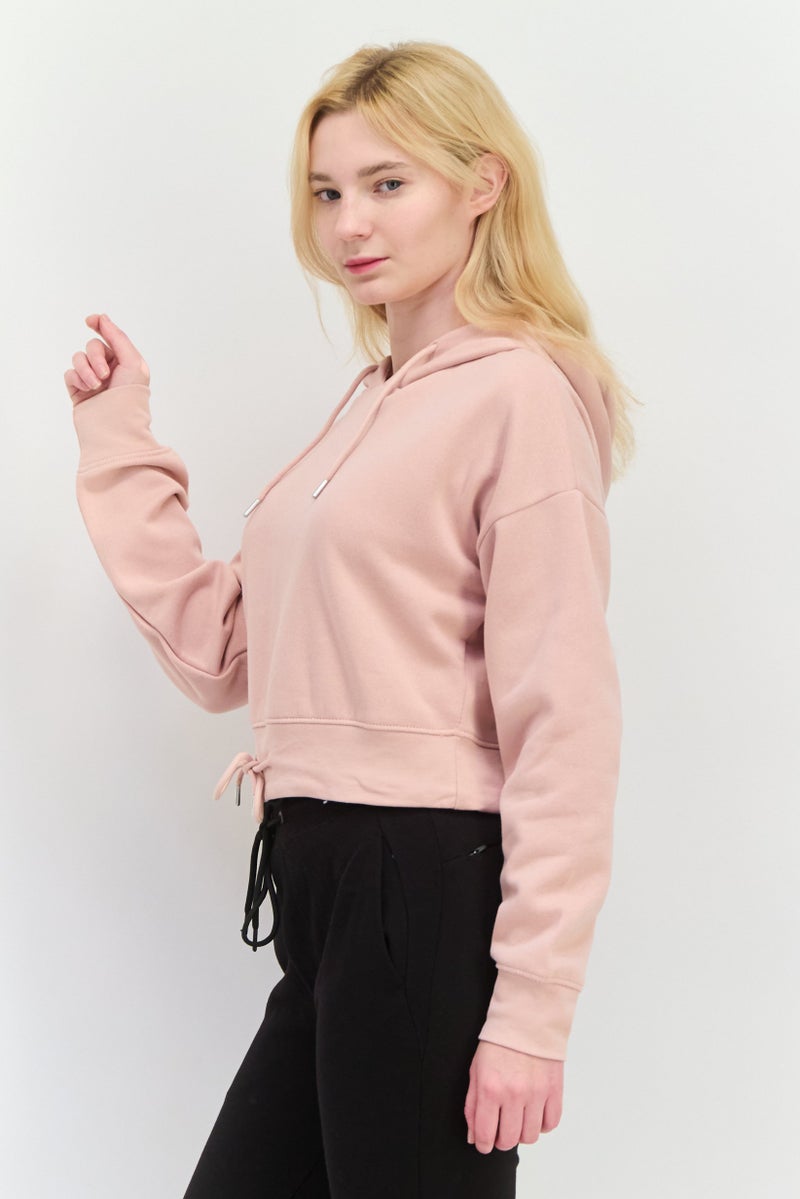 JUICE Women Plain Crop Hooded Sweatshirt, Dusty Pink - Image 2