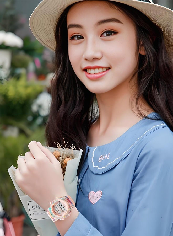 كوبوس ٢ قطع ساعات أطفال للأولاد والبنات، متدرج الألوان متعددة الوظائف مقاومة للماء للأطفال، ساعة رقمية للتوقيت (أزرق ووردي فاتح) - Image 5