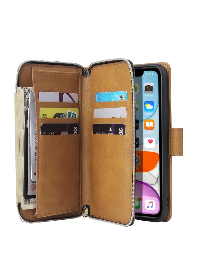 Zaboon Case For iPhone 11 Pro Max Zipper Wallet Bag Horizontal Flip PU Leather Case with Holder & 9 Card Slots & Wallet & Lanyard & Photo Frame - Image 5