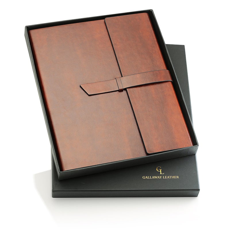 GALLAWAY LEATHER Padfolio Portfolio Folder Slim Portfolio Folio Organizer Holder for Letter Legal A4 Note Pads Notebooks for Men Women Refillable Business Leather Portfolio Binder Dark Chocolate