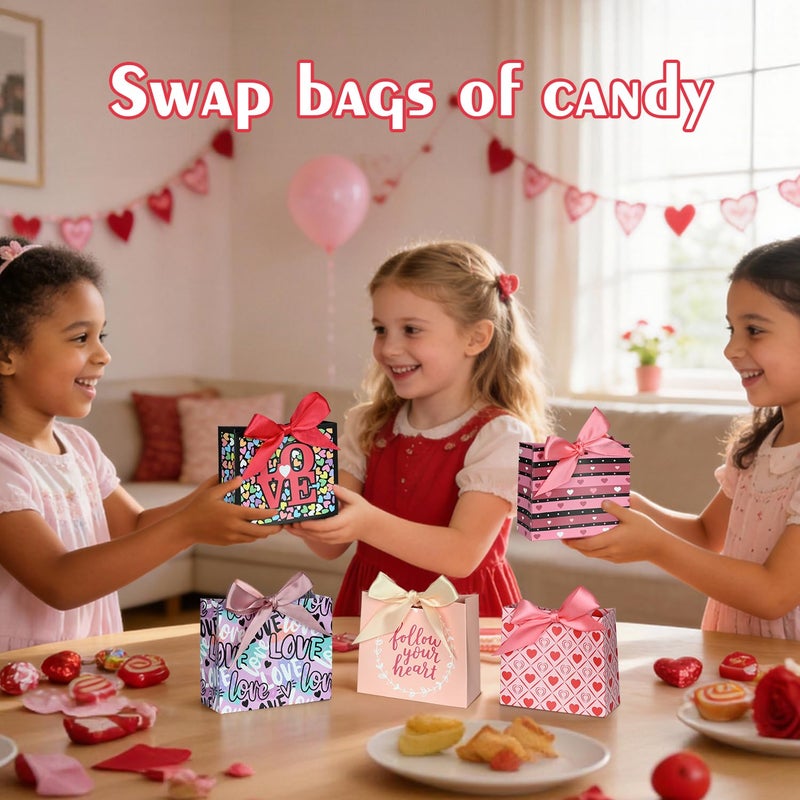 Nimbbex 24 Pack Small Valentine Gift Bags With Ribbons, 4.5" X 4" X 2" Mini Valentines Bags for Class, Weddings, Holidays, and Parties - Image 5