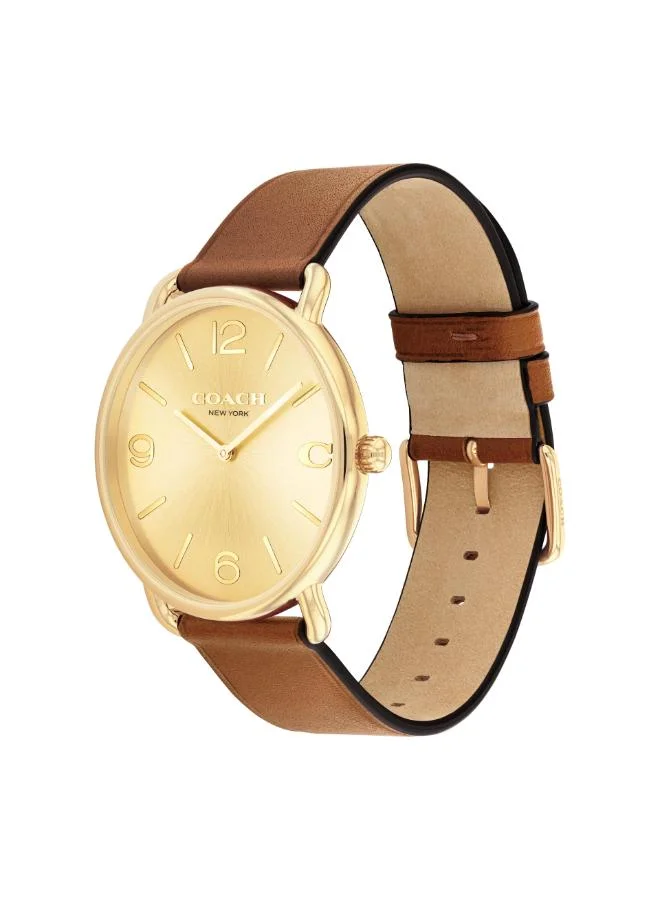 Coach  Men's Quartz Watch, Gold Dial, Tan Leather Strap for Men | Best Price UAE