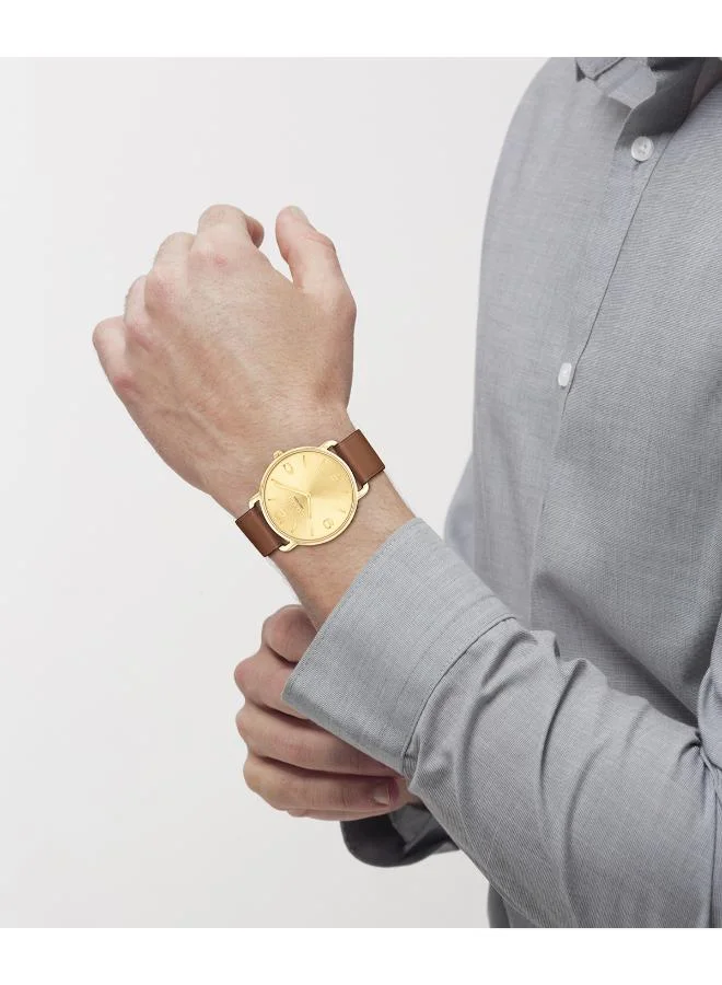 Coach  Men's Quartz Watch, Gold Dial, Tan Leather Strap for Men | Best Price UAE