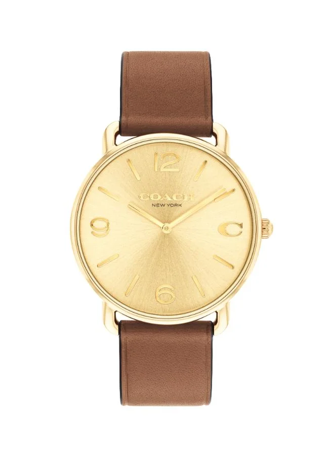Men's Quartz Watch, Gold Dial, Tan Leather Strap