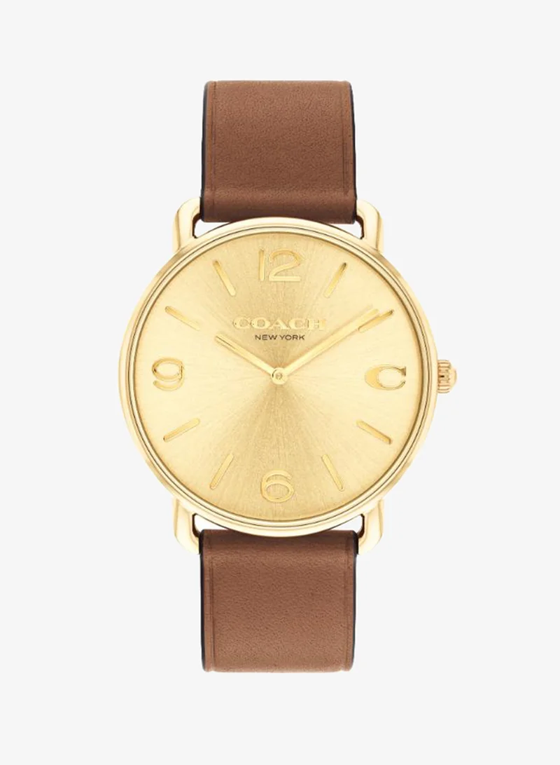 Coach Men's Quartz Watch, Gold Dial, Tan Leather Strap