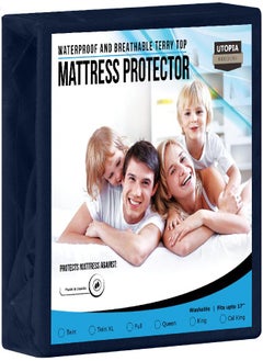 Utopia Bedding Utopia Bedding Premium Waterproof Terry Mattress Protector Queen 200 GSM, Mattress Cover, Breathable, Fitted Style with Stretchable Pockets (Navy)  - Image 3