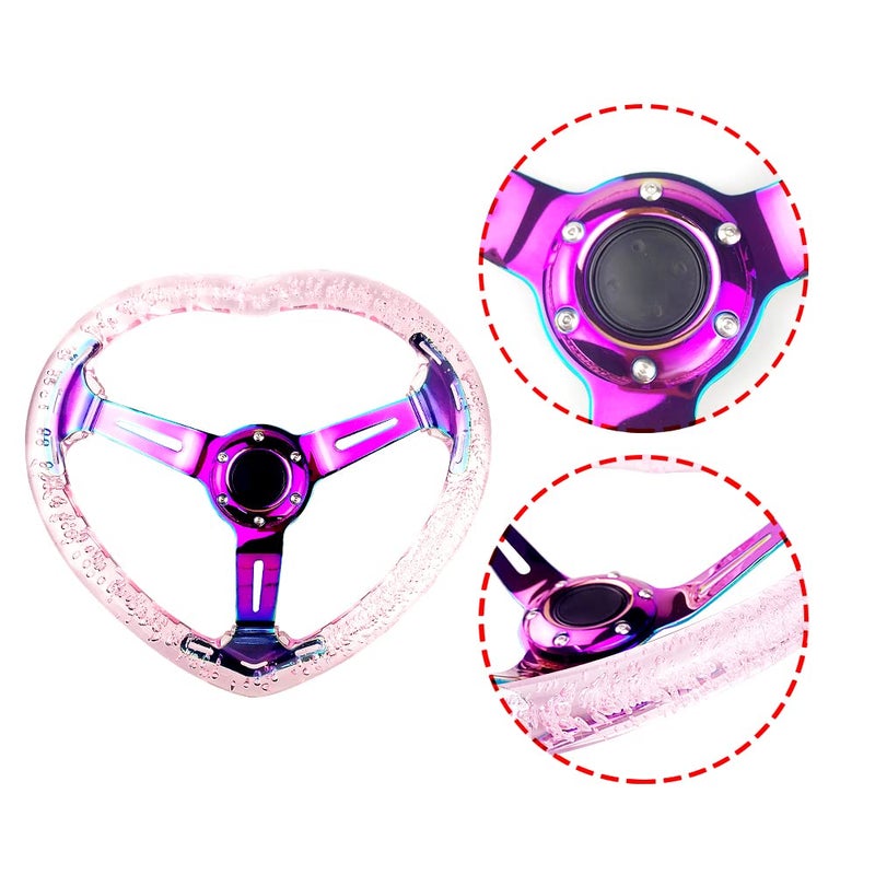 idain Universal Acrylic Racing Steering Wheel Heart-Shaped Design Steering Wheel Fit for Most vehicle,Racing car,RZR,Club Car (Pink) - Image 5