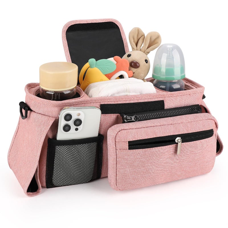 Accmor Universal Stroller Organizer with Insulated Cup Holder Detachable Phone Bag and Shoulder Strap, Stroller Bag Caddy Organizer Accessories Fits for Uppababy, Baby Jogger, Britax Strollers - Image 3
