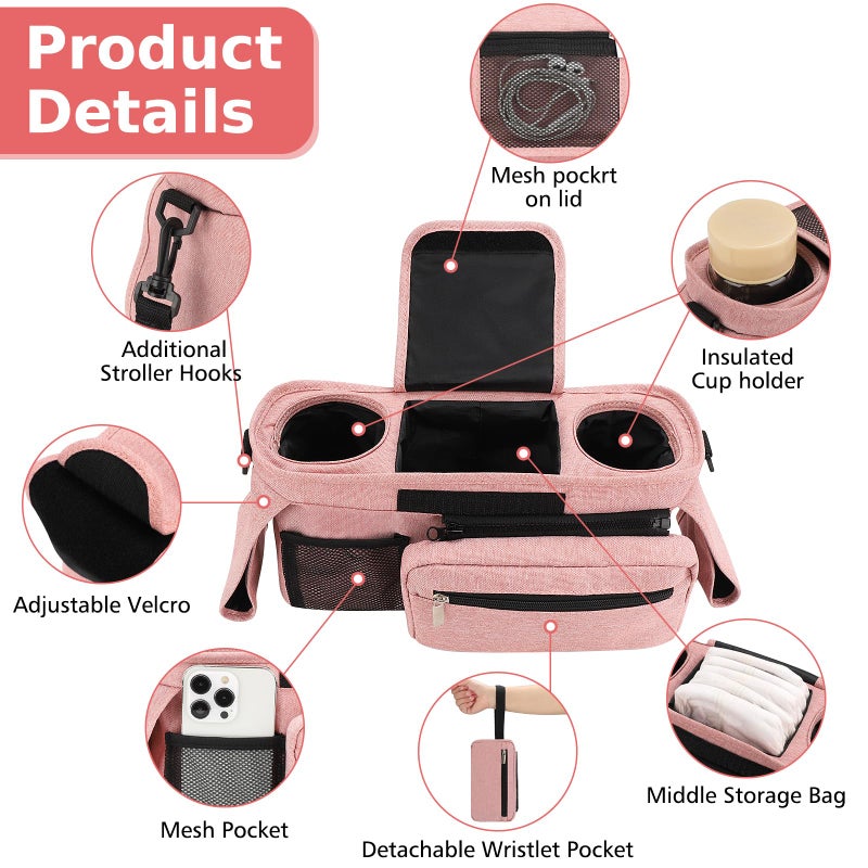Accmor Universal Stroller Organizer with Insulated Cup Holder Detachable Phone Bag and Shoulder Strap, Stroller Bag Caddy Organizer Accessories Fits for Uppababy, Baby Jogger, Britax Strollers - Image 4
