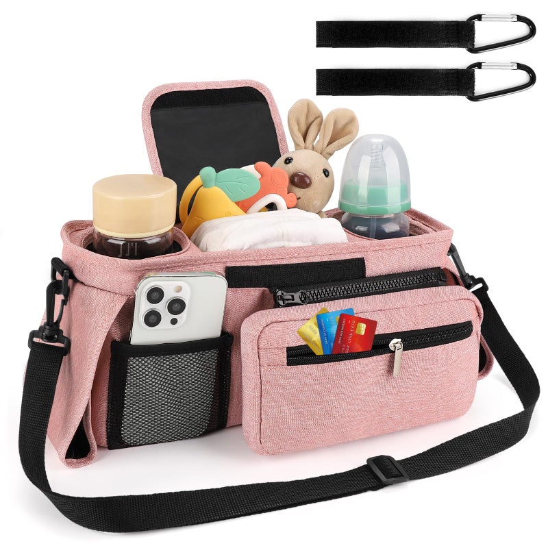 Accmor Universal Stroller Organizer with Insulated Cup Holder Detachable Phone Bag and Shoulder Strap, Stroller Bag Caddy Organizer Accessories Fits for Uppababy, Baby Jogger, Britax Strollers - Image 2