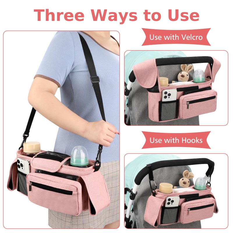 Accmor Universal Stroller Organizer with Insulated Cup Holder Detachable Phone Bag and Shoulder Strap, Stroller Bag Caddy Organizer Accessories Fits for Uppababy, Baby Jogger, Britax Strollers - Image 5