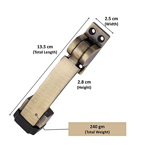 Atom Door Stopper | Kickdown Door Stop with One Touch | Adjustable Height & Rubber Tip 1.5 Inches, Door Stops (Brass Antique Finish, DS001), Pack of 2 - Image 4