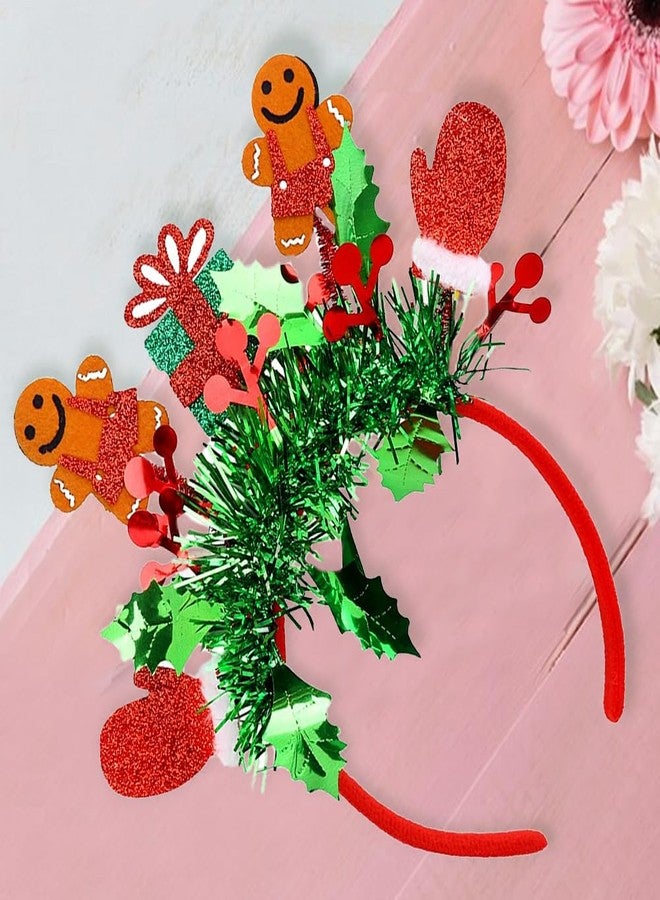 RUPOFUZA Christmas Headband Green Tassel Glitter Head/Funny Gingerbread Man Hairband Winter Xmas Holiday New Year Party Headwear Festival Headdress Accessories Gift for Women Girls-1PCS - Image 5