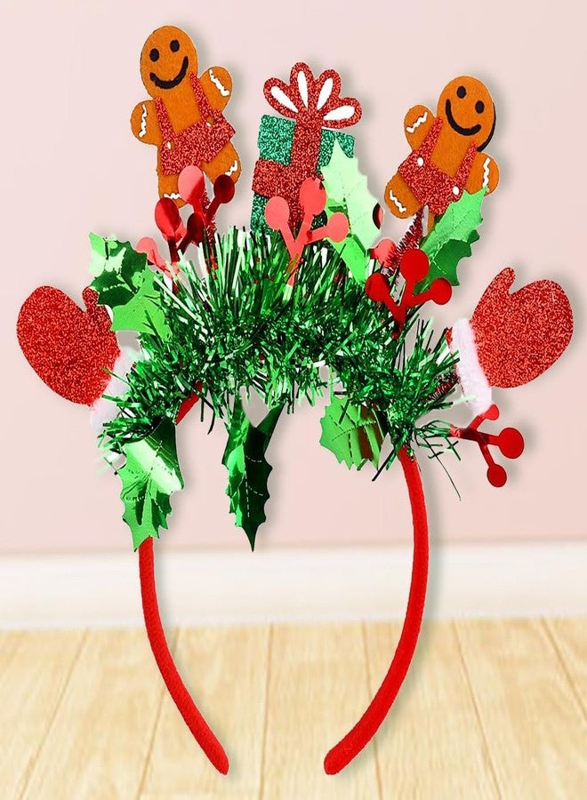 RUPOFUZA Christmas Headband Green Tassel Glitter Head/Funny Gingerbread Man Hairband Winter Xmas Holiday New Year Party Headwear Festival Headdress Accessories Gift for Women Girls-1PCS - Image 2