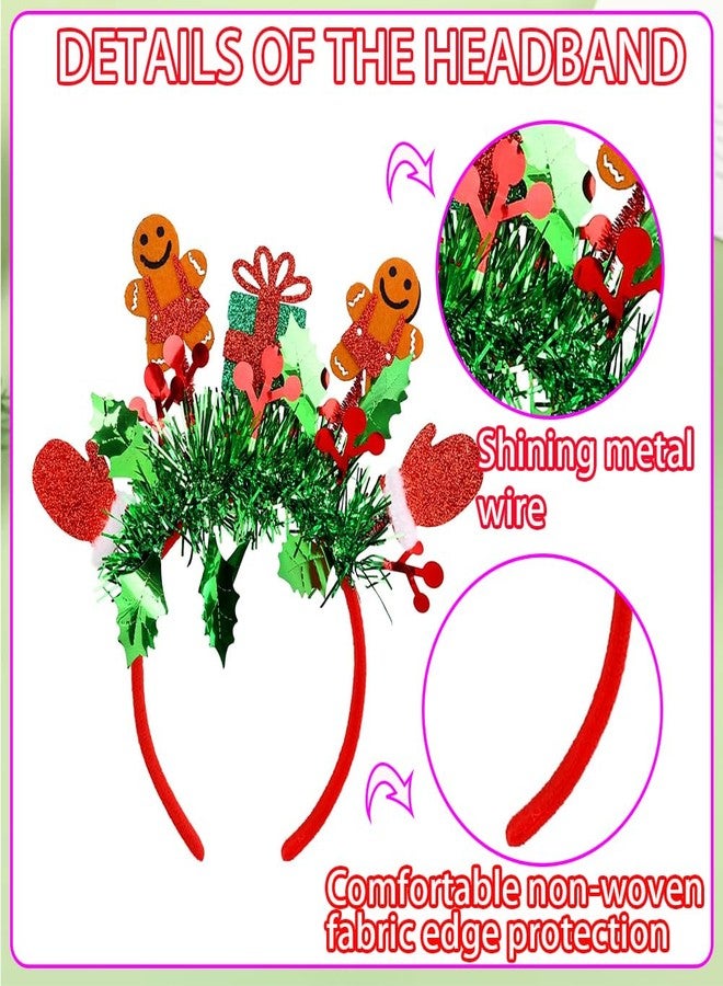 RUPOFUZA Christmas Headband Green Tassel Glitter Head/Funny Gingerbread Man Hairband Winter Xmas Holiday New Year Party Headwear Festival Headdress Accessories Gift for Women Girls-1PCS - Image 3