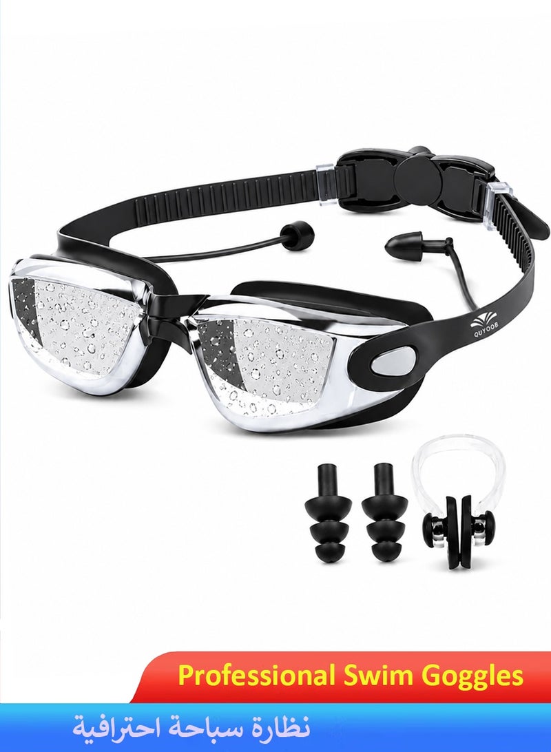 QUTOOB Professional Swimming Goggles Anti Fog & Waterproof with Ear Plugs & Nose Clip | Premium Swimming Glasses for Training, Racing, Swimming & Water | High Performance Swim Goggles - Image 1