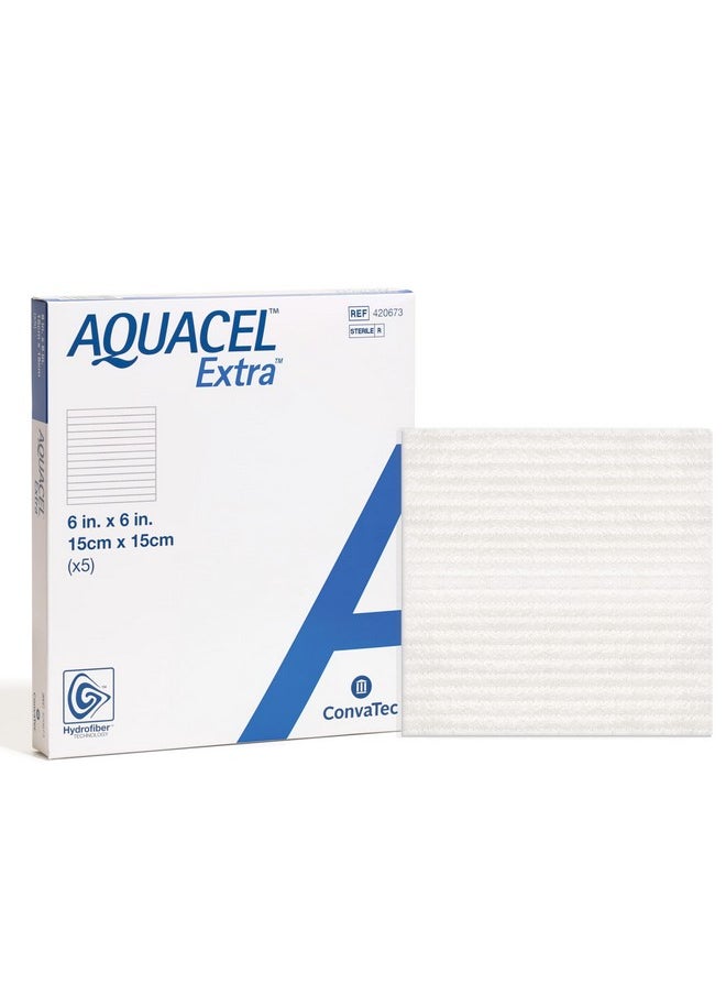 convatec ConvaTec AQUACEL Extra 6"x6" Hydrofiber Absorbant Dressing for Moderate to Highly Exuding Wounds, Non-Woven Two-Dimensional Strengthening Fibers, Square, 5ct Box  - Image 1