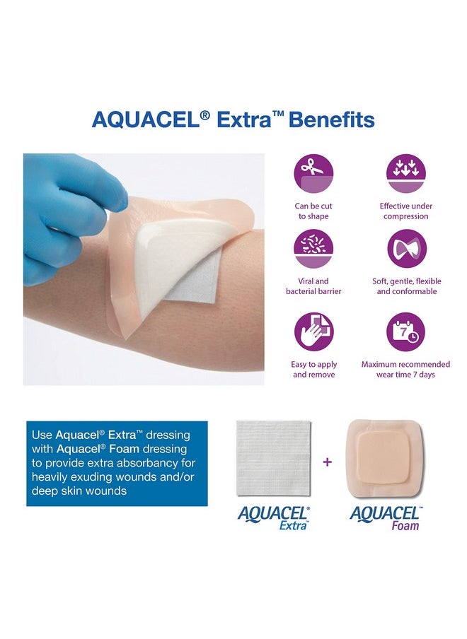 convatec ConvaTec AQUACEL Extra 6"x6" Hydrofiber Absorbant Dressing for Moderate to Highly Exuding Wounds, Non-Woven Two-Dimensional Strengthening Fibers, Square, 5ct Box  - Image 4