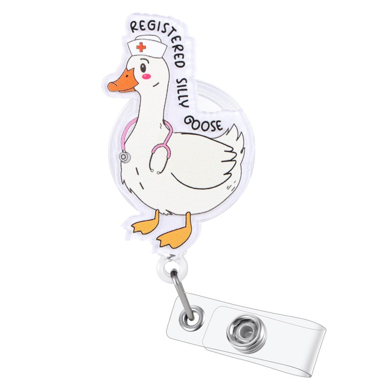 BVIIE Registered Silly Goose Funny Badge Reel  Cute Retractable Id Card Badge Holder  Name Tag Work Badge Clip For Icu Nicu Pediatric Anes Rn Lpn Lvn Cna Er Ob/Gyn L&D Night Shift Nurse  Nurse Gifts - Image 1
