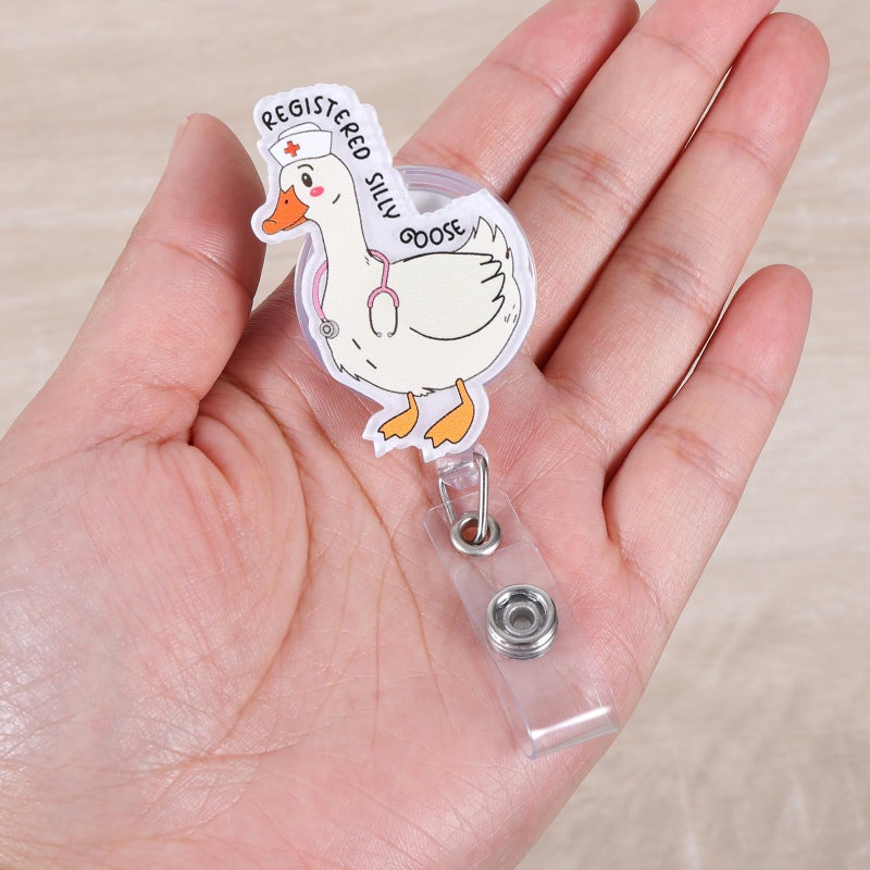 BVIIE Registered Silly Goose Funny Badge Reel  Cute Retractable Id Card Badge Holder  Name Tag Work Badge Clip For Icu Nicu Pediatric Anes Rn Lpn Lvn Cna Er Ob/Gyn L&D Night Shift Nurse  Nurse Gifts - Image 2