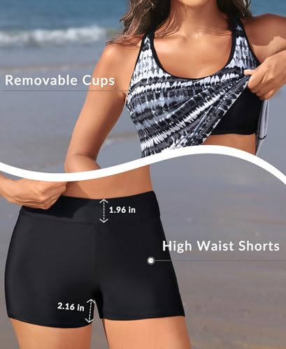 Yonique 2 Piece Tankini Swimsuits for Women with Boy Shorts Athletic Swim Tank Top Bathing Suits Black and White XXL - Image 5