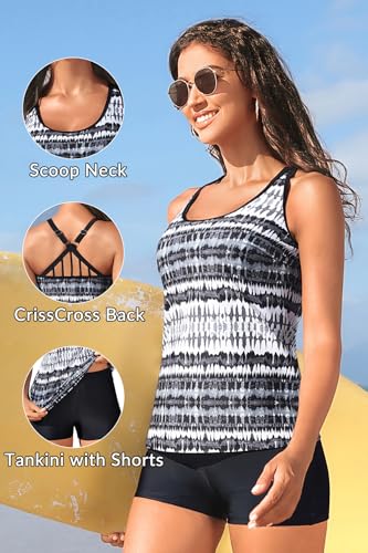 Yonique 2 Piece Tankini Swimsuits for Women with Boy Shorts Athletic Swim Tank Top Bathing Suits Black and White XXL - Image 4