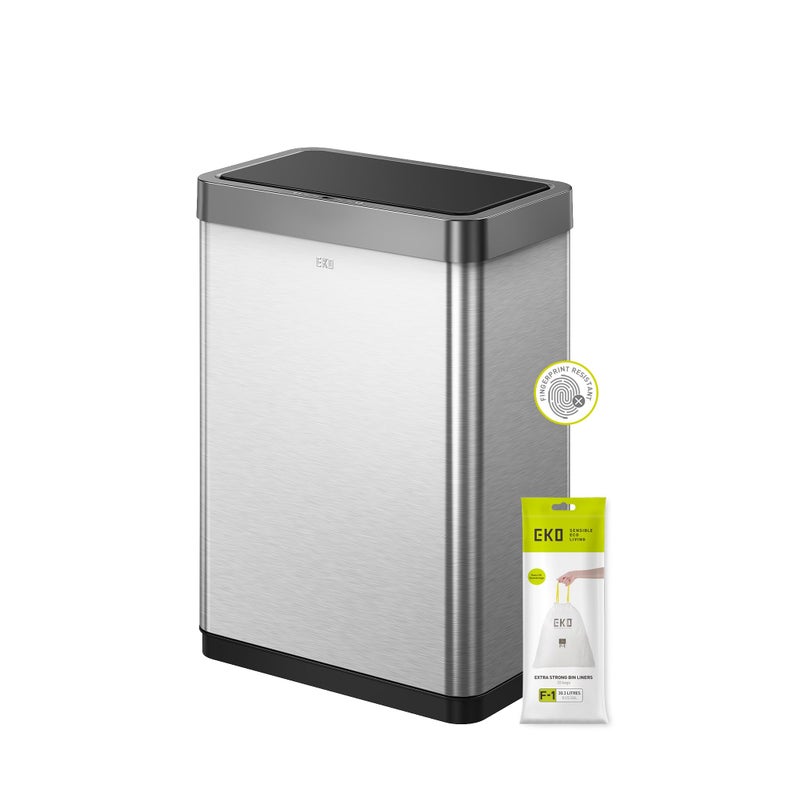EKO سلة مهملات EKO Mirage X مع مستشعر إعادة التدوير أنيقة وصحية بدون لمس مع قسمين مثالي للمطبخ والمنزل من الفولاذ المقاوم للصدأ سعة 40 لتر