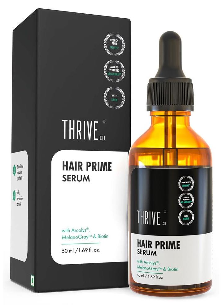 ThriveCo AntiGrey Hair Prime Serum  Reverses  Limits Hair Greying  Arcolys  Biotin  Black Tea Extract  LightWeight NonSticky  Odourless  For Men and Women  50 Ml - Image 1