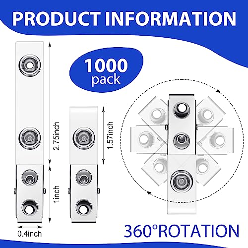 Seajan 1000 Pcs Metal Badge Clips Bulk Double Hole Name Tag Clips with Clear PVC Straps Alligator ID Strap Clips for ID Cards Holders Office School Supplies - Image 2