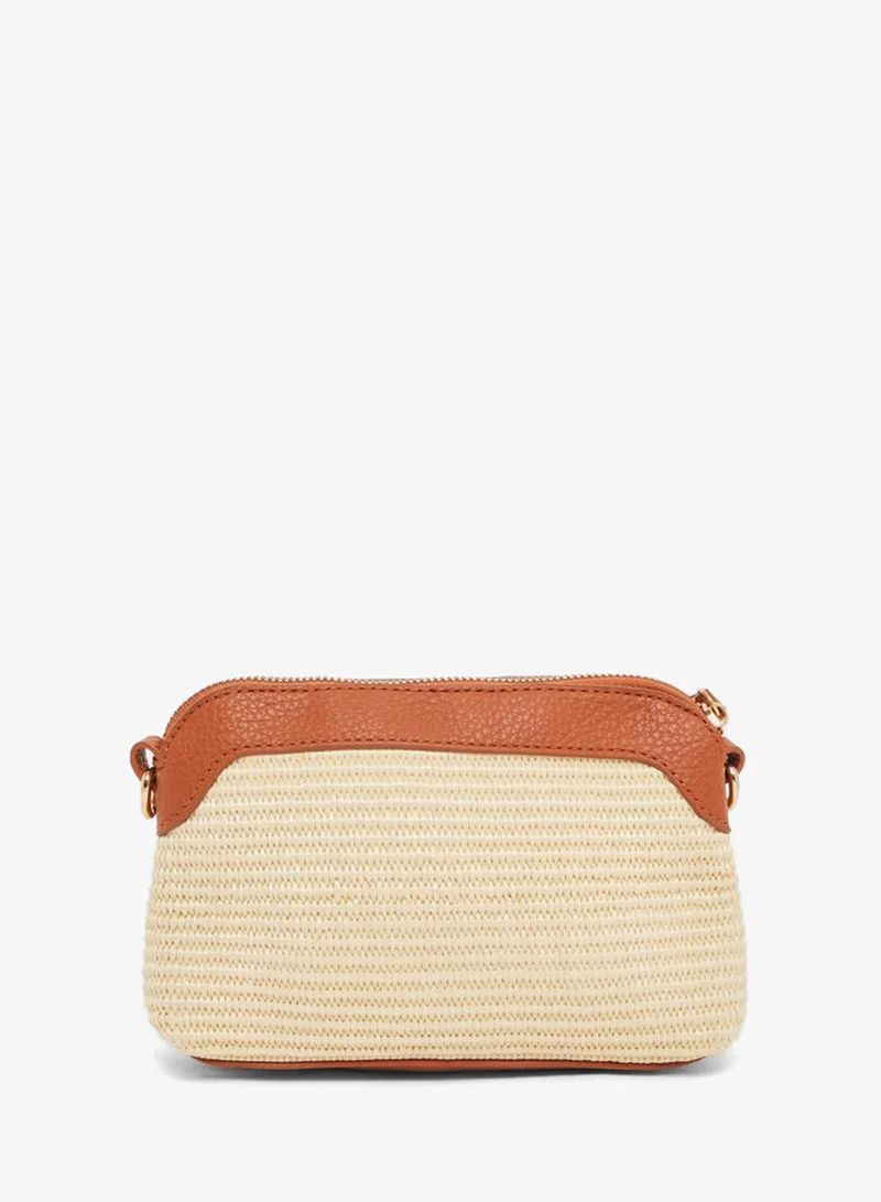 Styli Brown Raffia Shoulder Bag With Horsebit Detail
