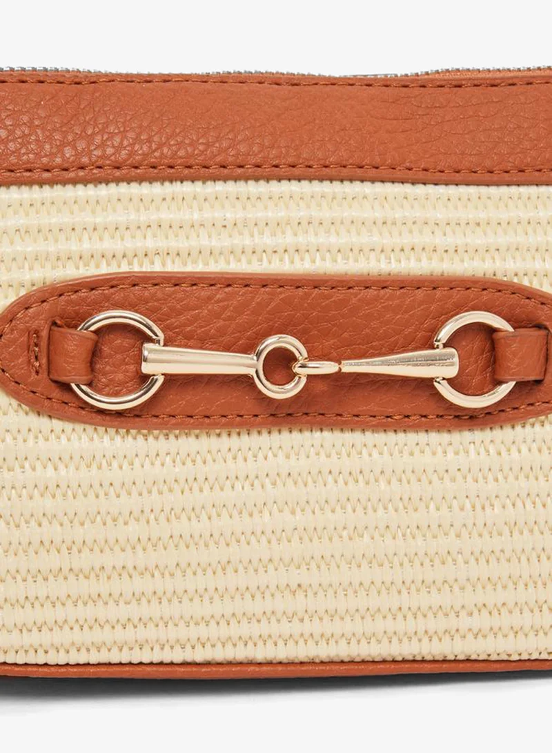Styli Brown Raffia Shoulder Bag With Horsebit Detail