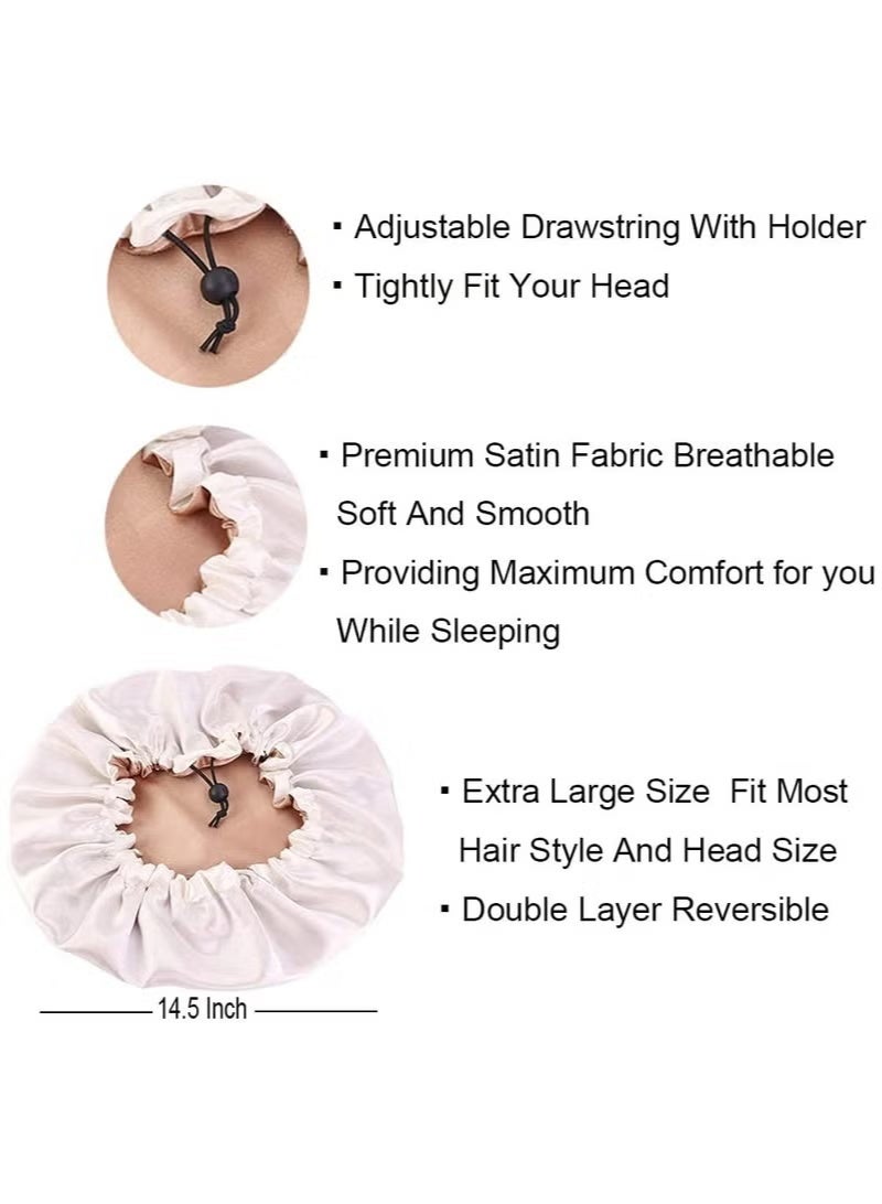 قبعة نوم نسائية من الساتان قابلة للتعديل والعكس - قبعة نوم ناعمة مزدوجة الجوانب، تحمي الشعر الطبيعي، ألوان متنوعة - Image 3